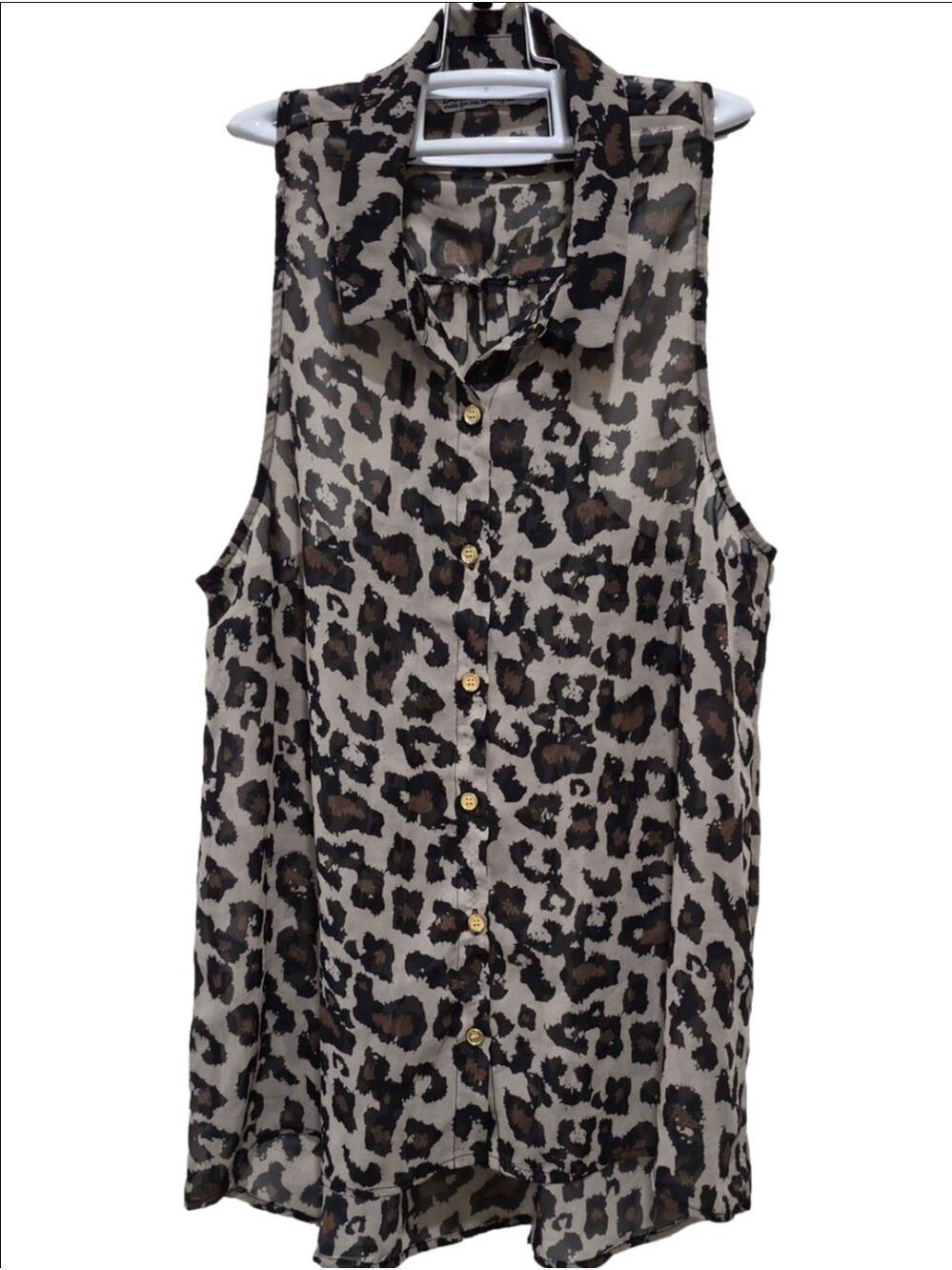 Bluenotes Leopard Print Sheer High-Low Vest Top M